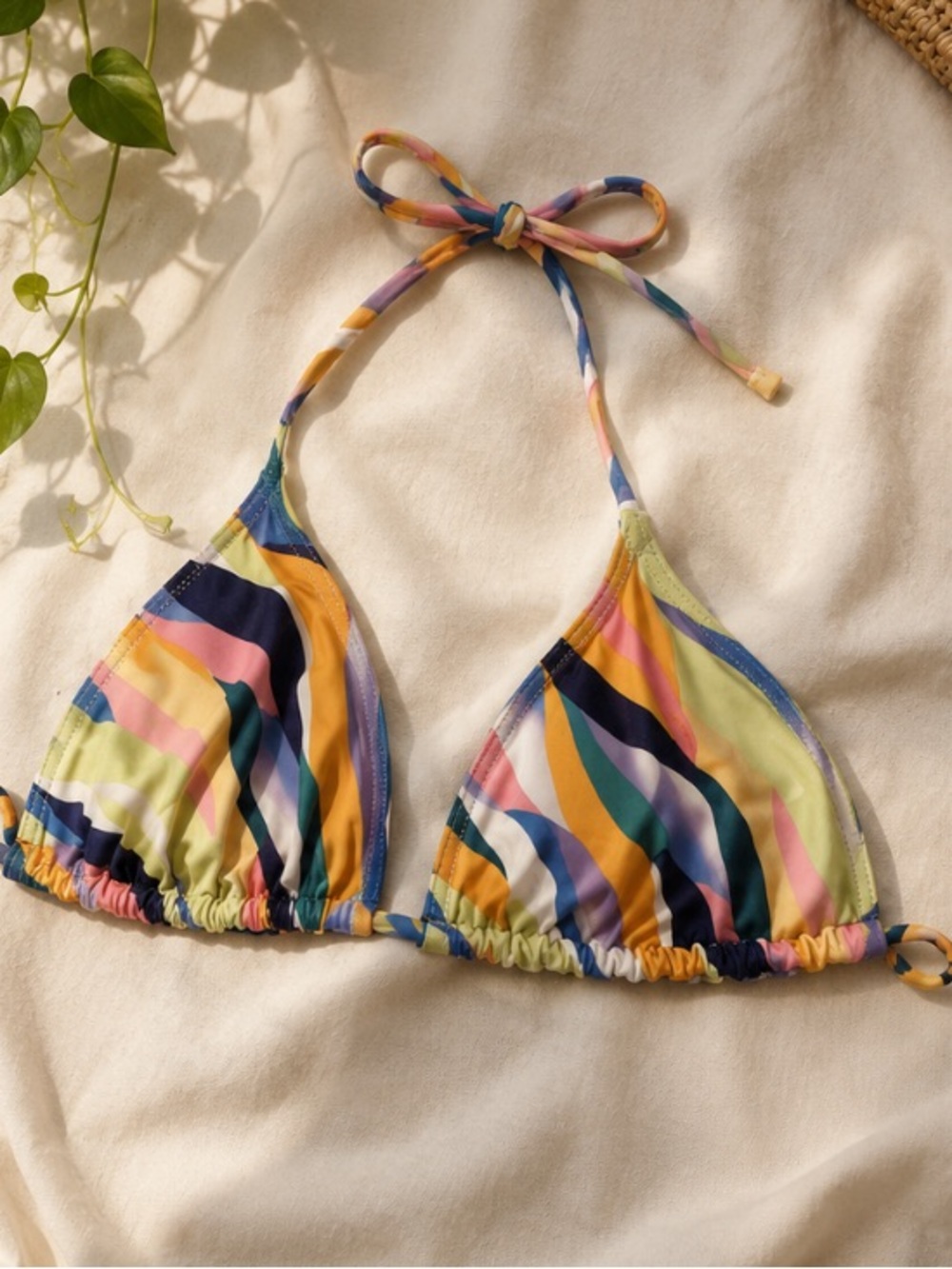 Multicolor Wave-Stripe Triangle Bikini Top - Women